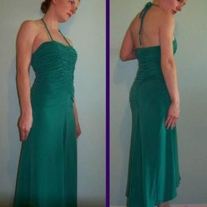 Moda Green Dress Ruched Draped Stretch Halter S